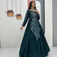 Embroidered Vichitra Silk Flared Gown for Festive and Party Wear