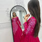 Embroidered Vichitra Silk Flared Gown for Festive and Party Wear
