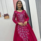 Embroidered Vichitra Silk Flared Gown for Festive and Party Wear