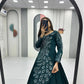 Embroidered Vichitra Silk Flared Gown for Festive and Party Wear