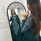 Embroidered Vichitra Silk Flared Gown for Festive and Party Wear