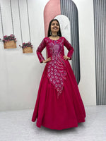 Embroidered Vichitra Silk Flared Gown for Festive and Party Wear