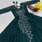 Embroidered Vichitra Silk Flared Gown for Festive and Party Wear
