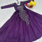 Embroidered Vichitra Silk Flared Gown for Festive and Party Wear