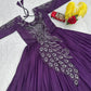 Embroidered Vichitra Silk Flared Gown for Festive and Party Wear