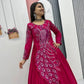 Embroidered Vichitra Silk Flared Gown for Festive and Party Wear