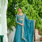 Embroidered Vichitra Silk Gown Set
