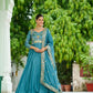 Embroidered Vichitra Silk Gown Set