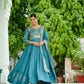 Embroidered Vichitra Silk Gown Set