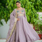 Embroidered Vichitra Silk Gown Set