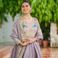 Embroidered Vichitra Silk Gown Set