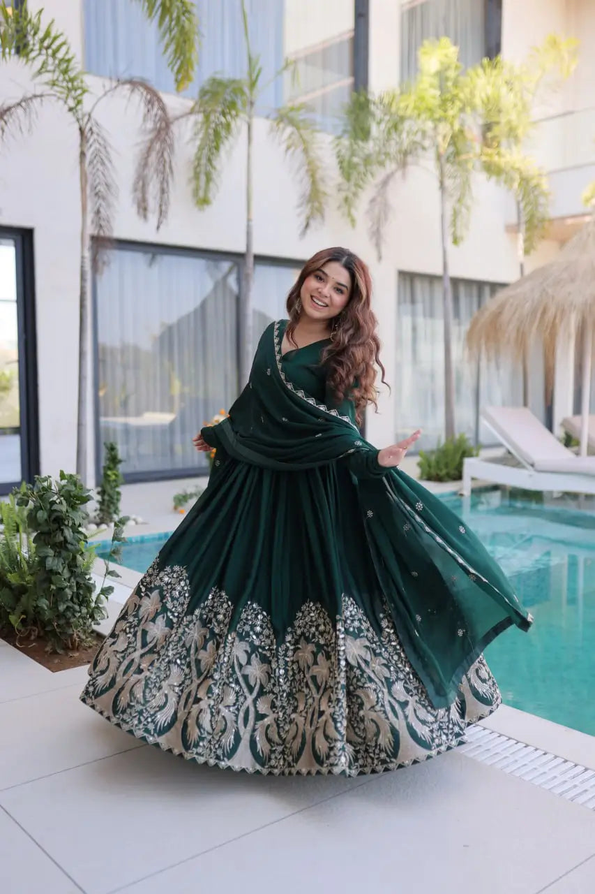 Embroidered Vichitra Silk Gown Set