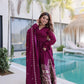 Embroidered Vichitra Silk Gown Set