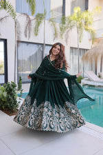 Embroidered Vichitra Silk Gown Set