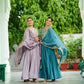 Embroidered Vichitra Silk Gown Set