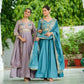 Embroidered Vichitra Silk Gown Set
