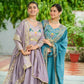 Embroidered Vichitra Silk Gown Set