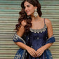 Embroidered Vichitra Silk Gown Suit Set