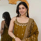 Embroidered Vichitra Silk Gown Suit Set