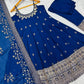 Embroidered Vichitra Silk Gown Suit Set