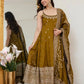 Embroidered Vichitra Silk Gown Suit Set