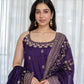Embroidered Vichitra Silk Gown Suit Set