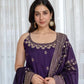 Embroidered Vichitra Silk Gown Suit Set