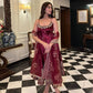Embroidered Vichitra Silk Gown Suit Set