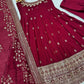 Embroidered Vichitra Silk Gown Suit Set