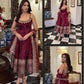 Embroidered Vichitra Silk Gown Suit Set