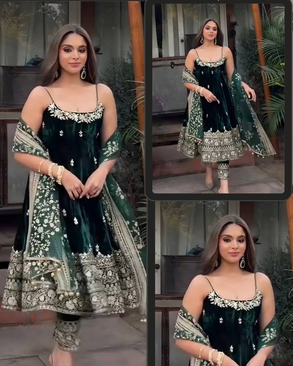 Embroidered Vichitra Silk Gown Suit Set