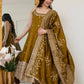 Embroidered Vichitra Silk Gown Suit Set