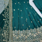 Embroidered Vichitra Silk Gown Suit Set