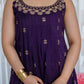 Embroidered Vichitra Silk Gown Suit Set