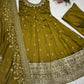 Embroidered Vichitra Silk Gown Suit Set