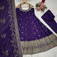 Embroidered Vichitra Silk Gown Suit Set