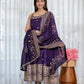 Embroidered Vichitra Silk Gown Suit Set