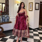 Embroidered Vichitra Silk Gown Suit Set
