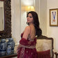 Embroidered Vichitra Silk Gown Suit Set