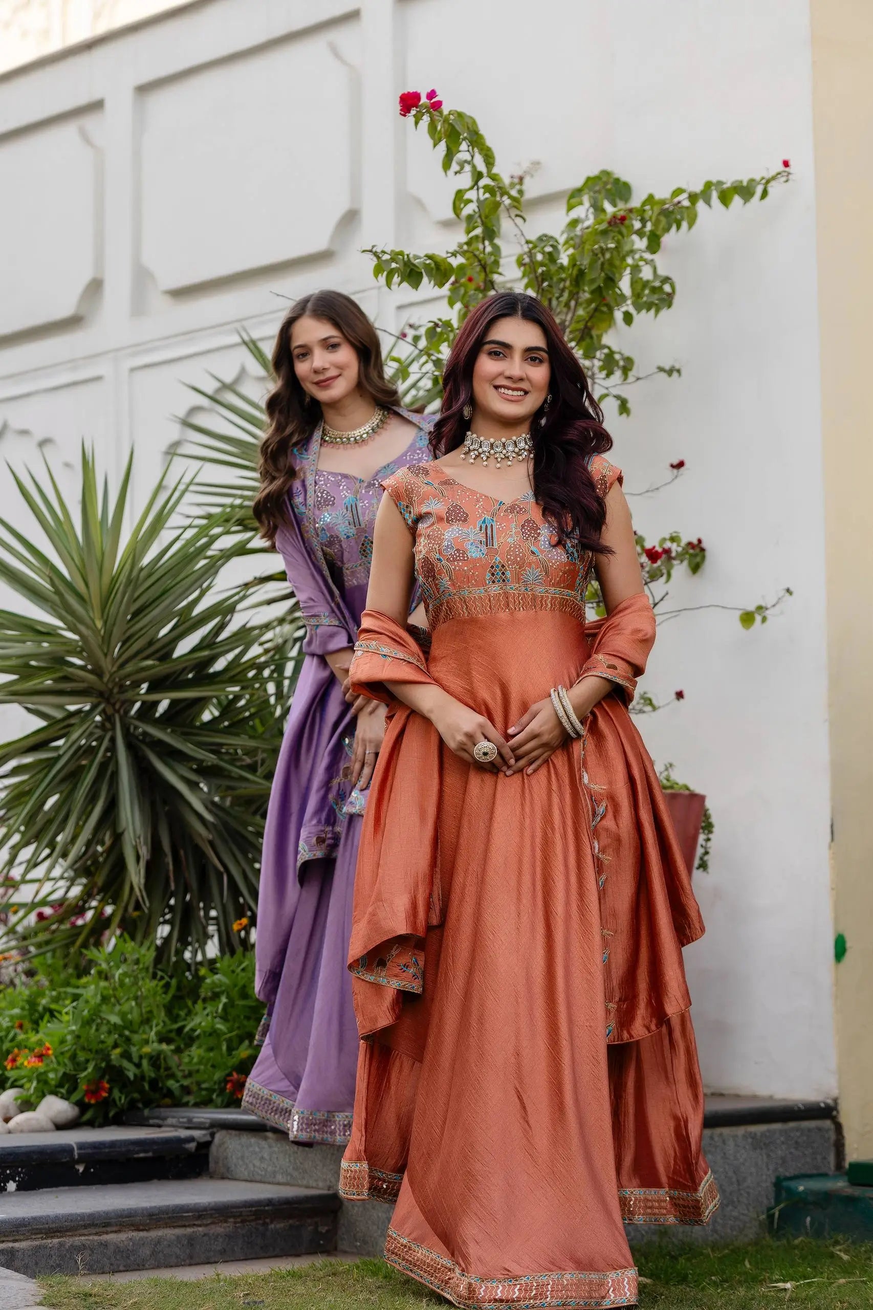 Embroidered Vichitra Silk Gown with Dupatta for Festive and Party Wear