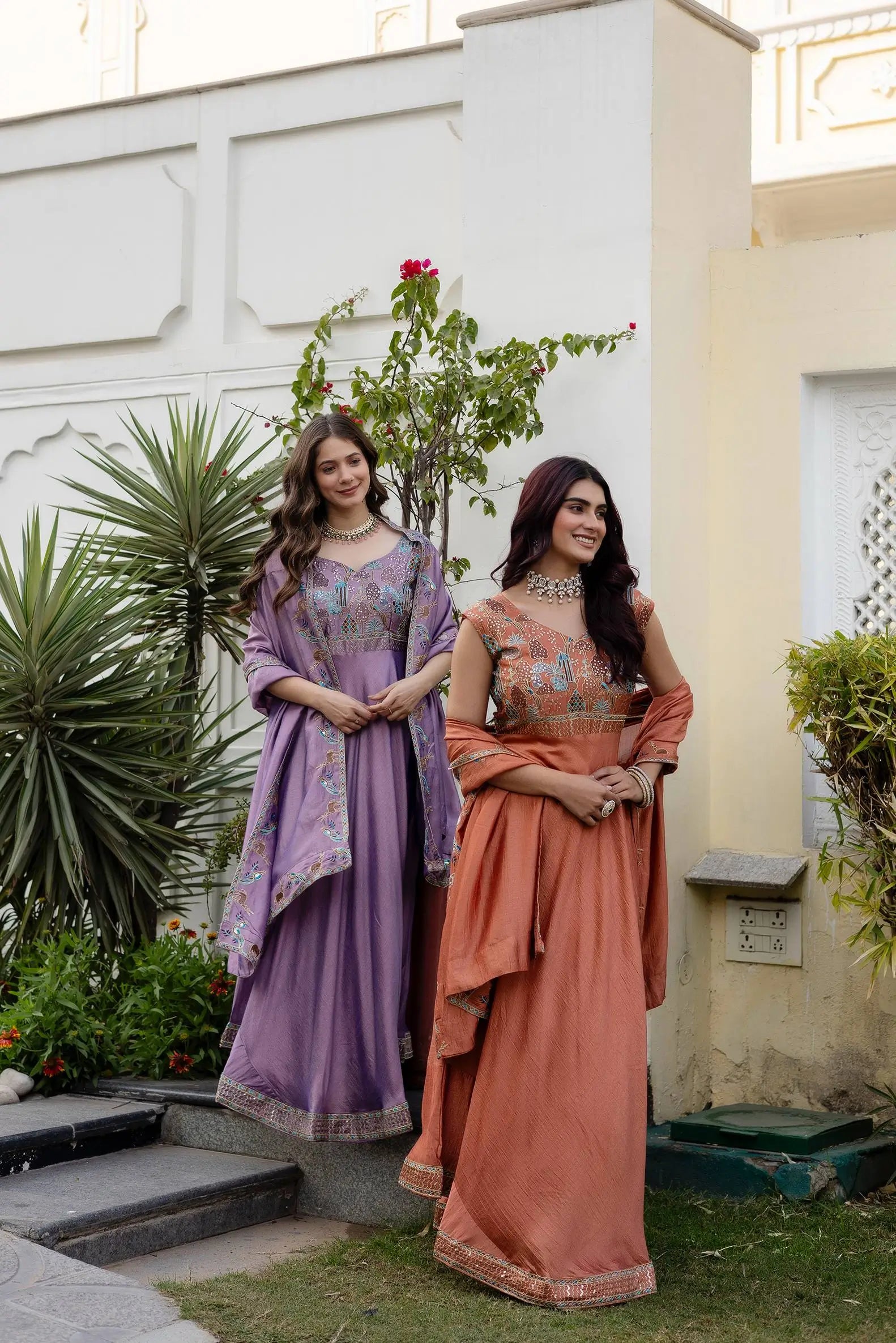 Embroidered Vichitra Silk Gown with Dupatta for Festive and Party Wear
