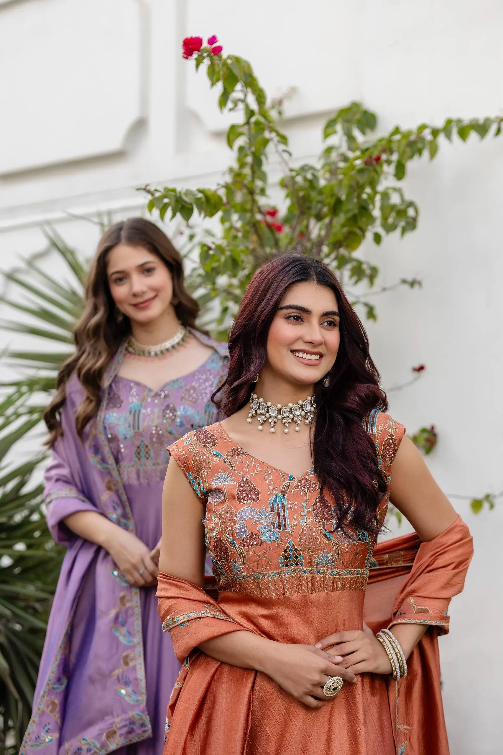 Embroidered Vichitra Silk Gown with Dupatta for Festive and Party Wear