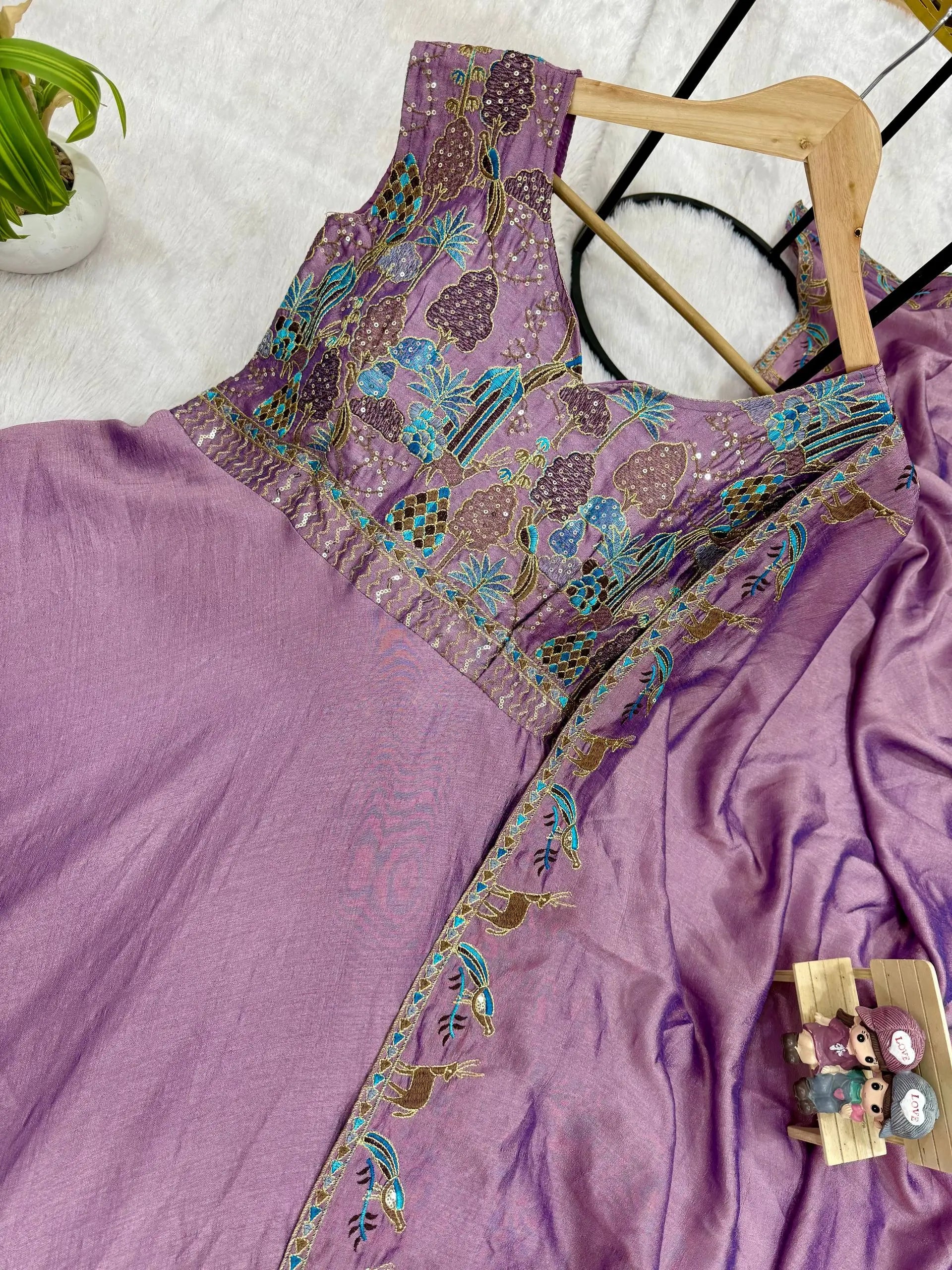 Embroidered Vichitra Silk Gown with Dupatta for Festive and Party Wear
