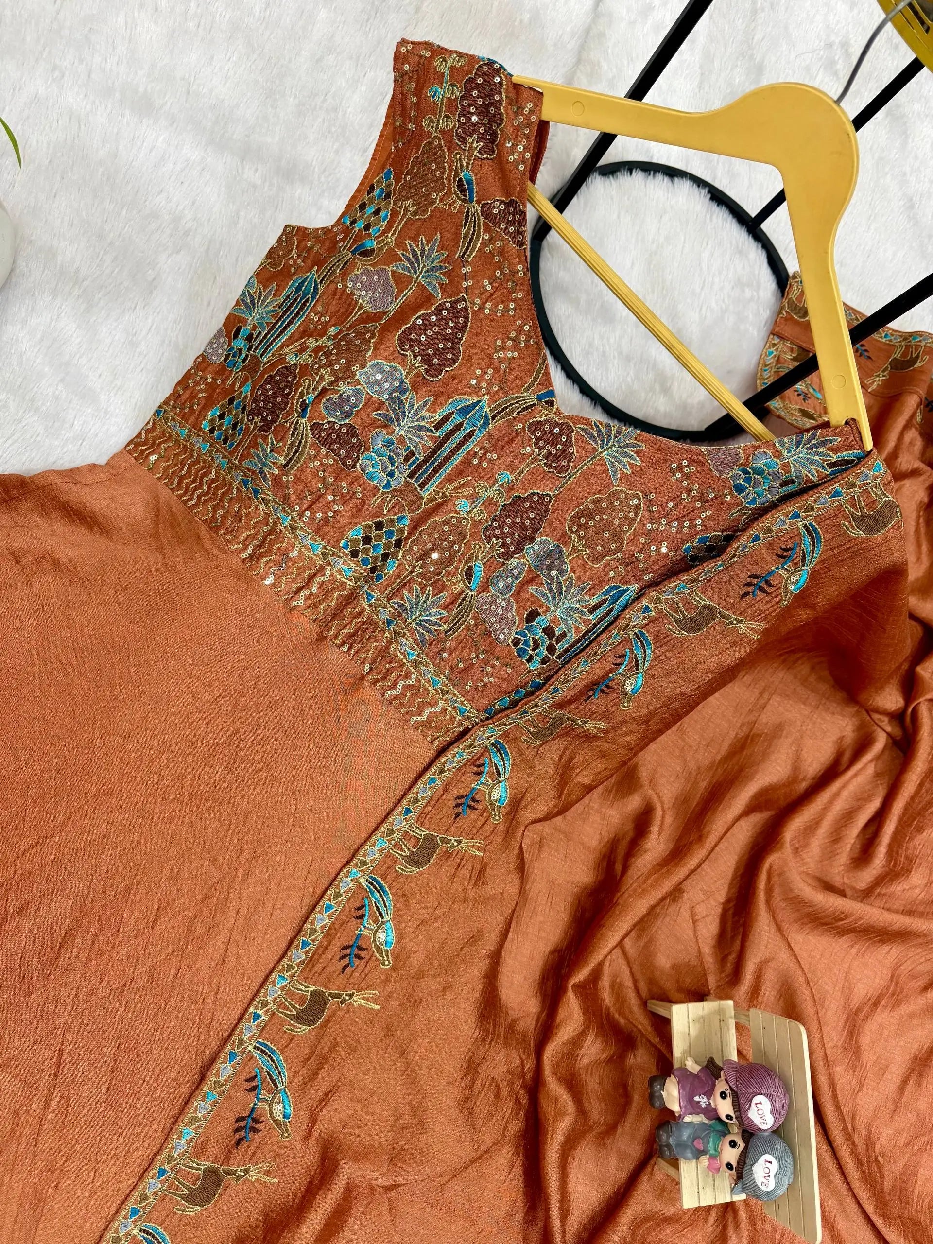 Embroidered Vichitra Silk Gown with Dupatta for Festive and Party Wear