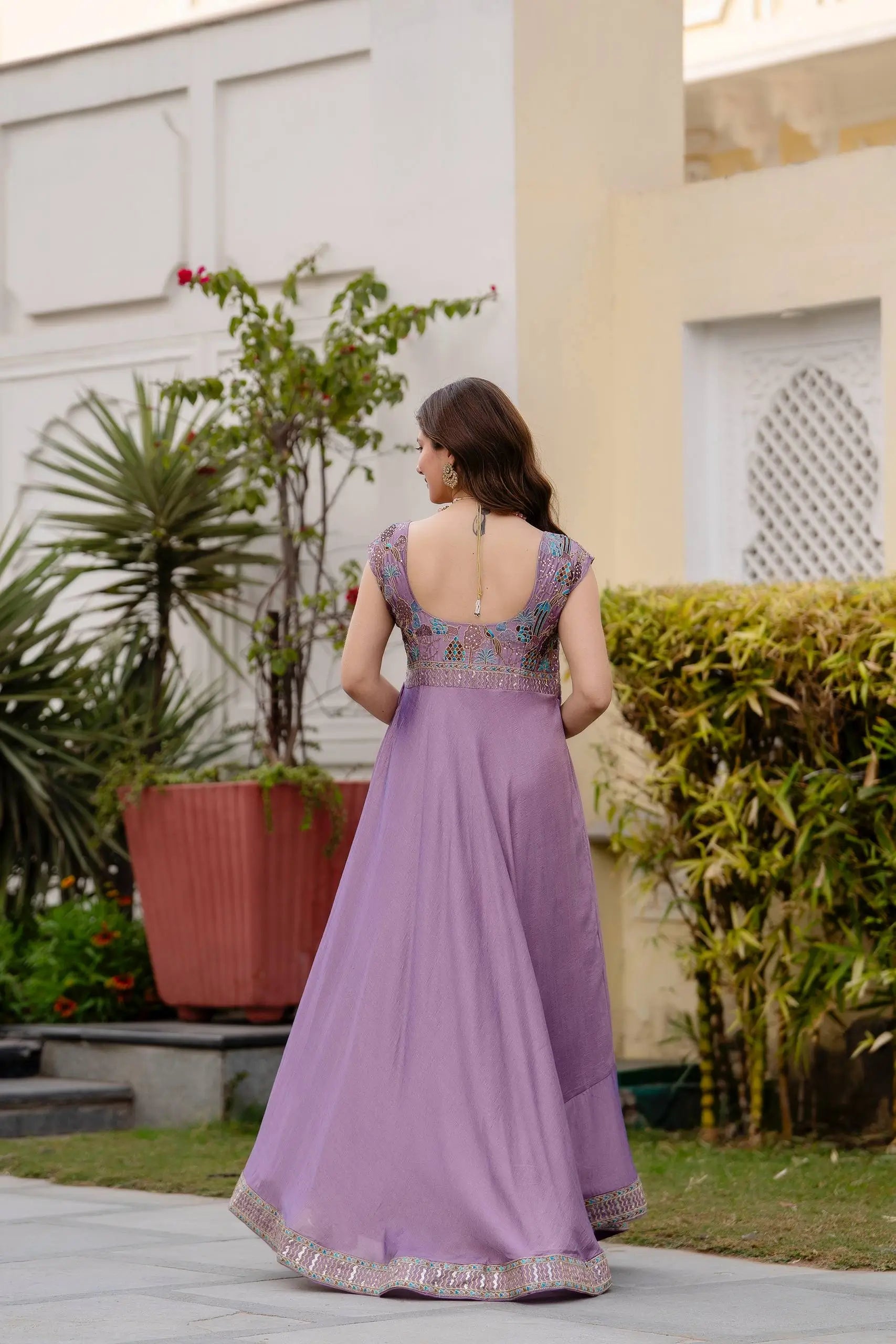 Embroidered Vichitra Silk Gown with Dupatta for Festive and Party Wear