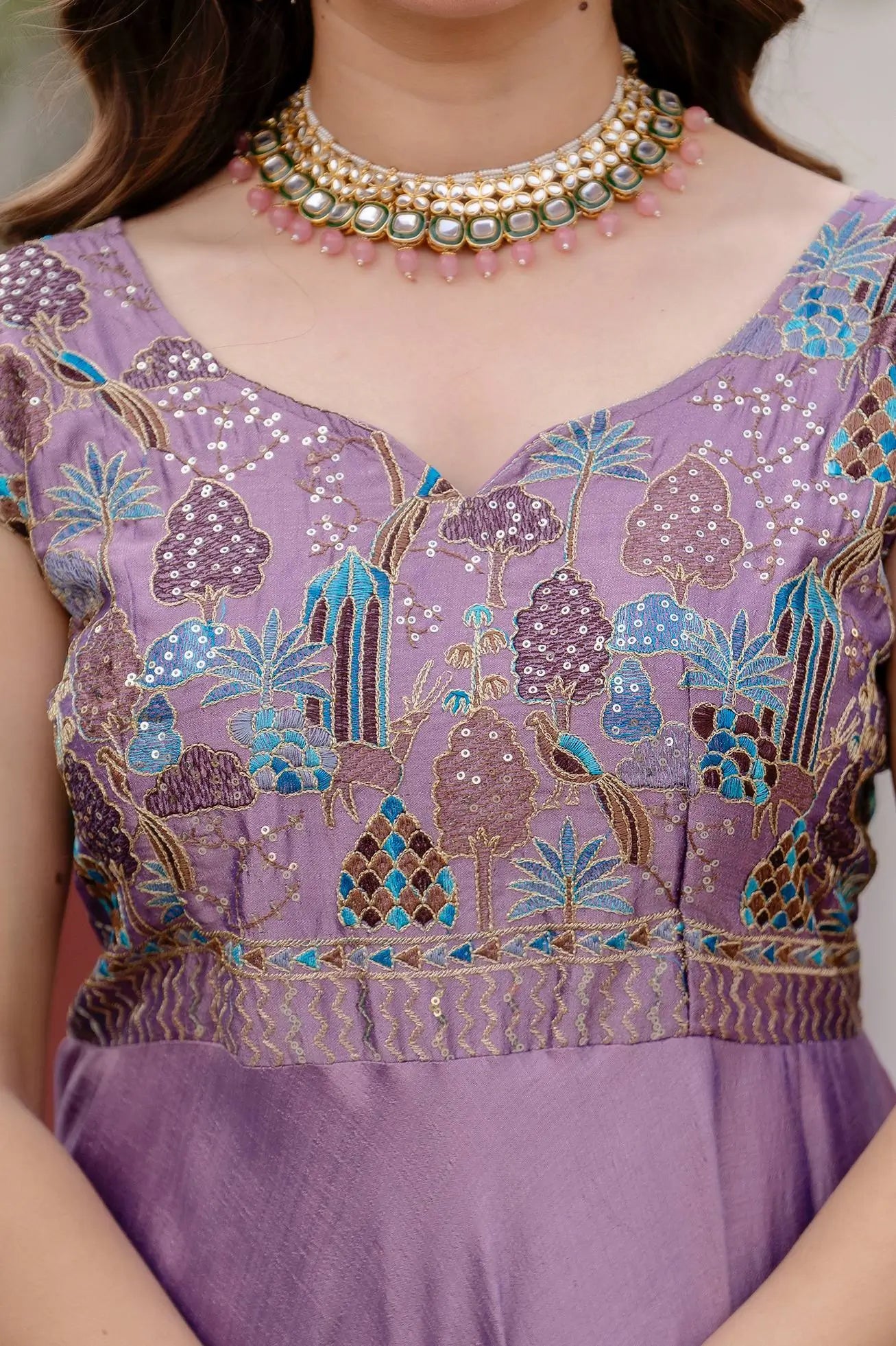 Embroidered Vichitra Silk Gown with Dupatta for Festive and Party Wear