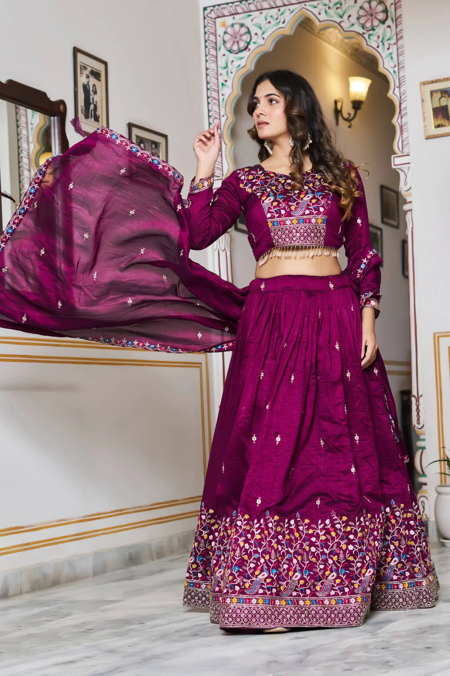 Embroidered Vichitra Silk Lehenga Choli
