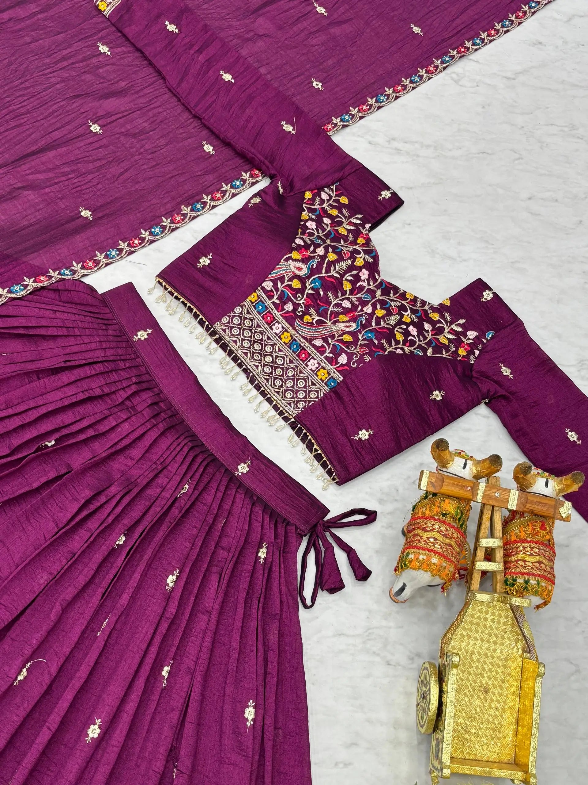 Embroidered Vichitra Silk Lehenga Choli