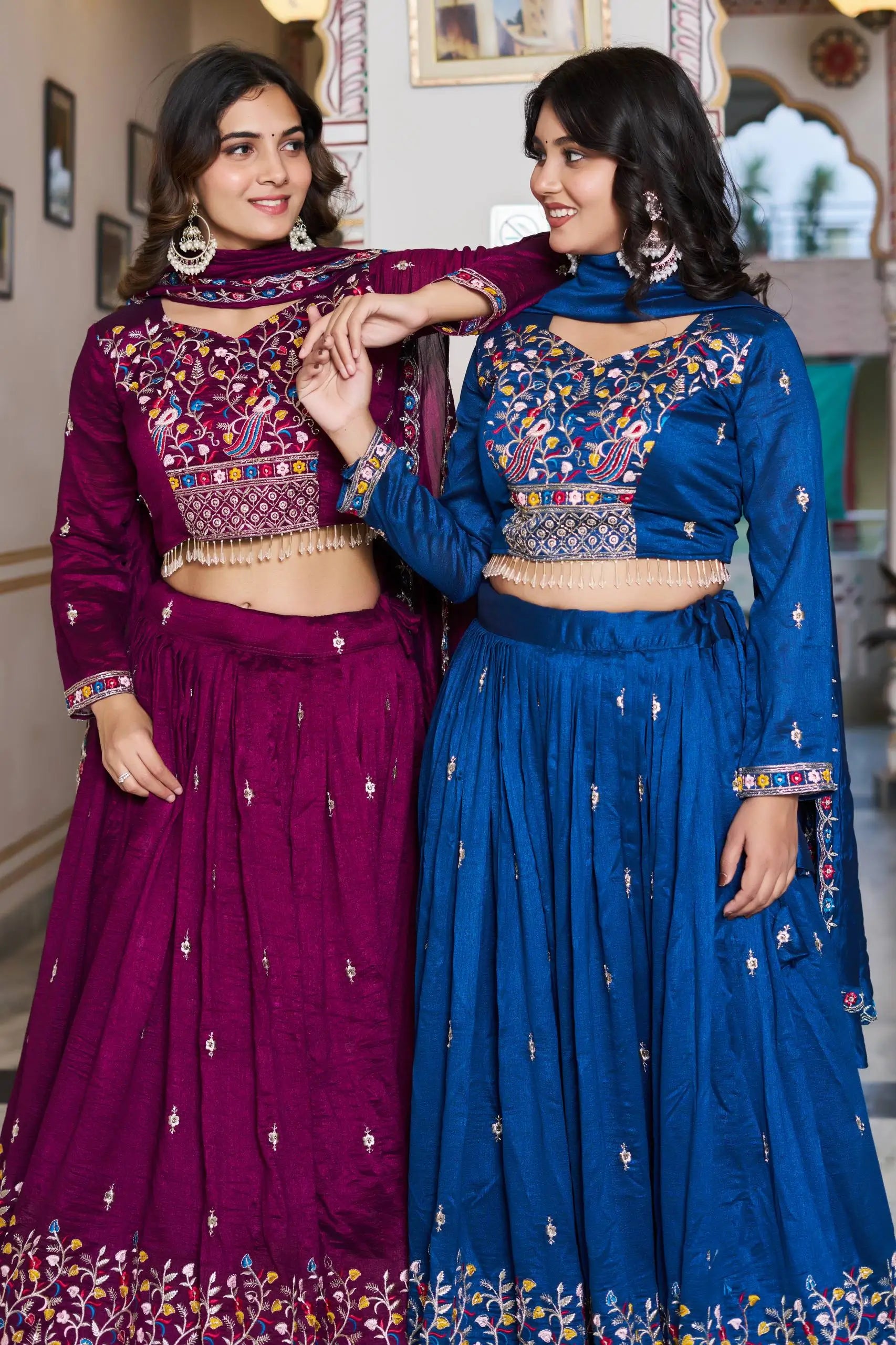 Embroidered Vichitra Silk Lehenga Choli