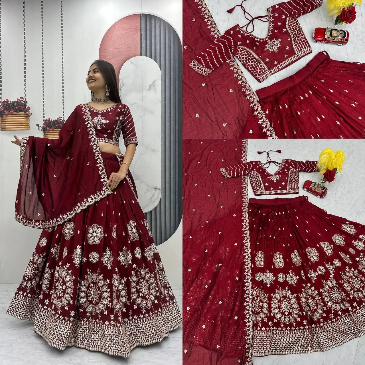 Embroidered Vichitra Silk Lehenga Choli Set